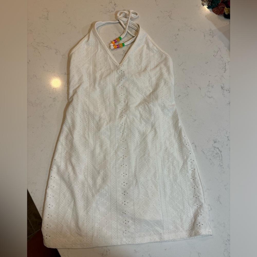 White halter summer dress with beads